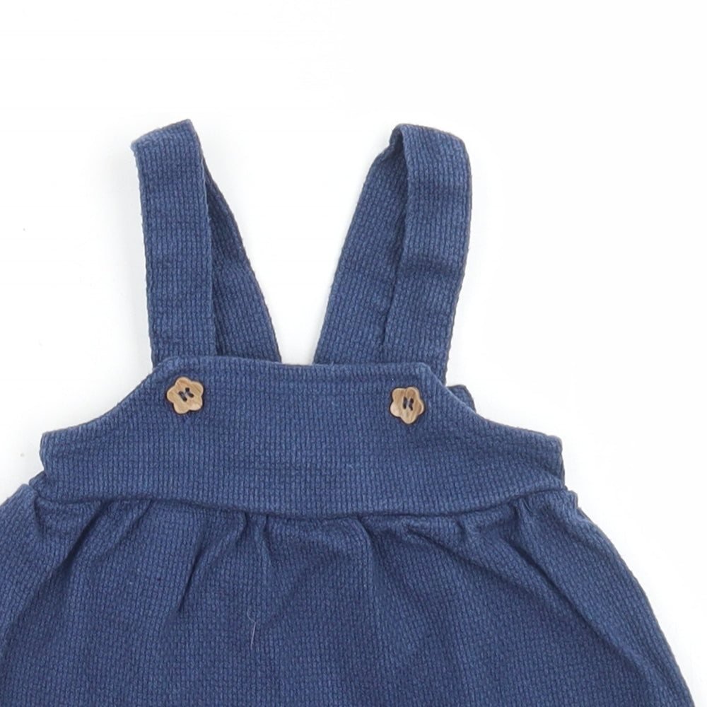 TU Girls Blue  Cotton Pinafore/Dungaree Dress  Size 0-3 Months  Square Neck Button