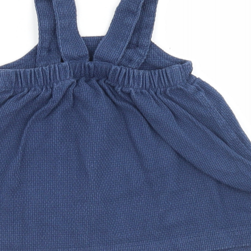 TU Girls Blue  Cotton Pinafore/Dungaree Dress  Size 0-3 Months  Square Neck Button