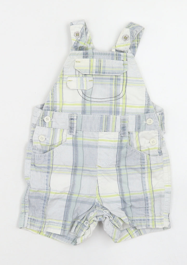 NEXT Boys Grey Plaid Cotton Dungaree One-Piece Size 3-6 Months Snap