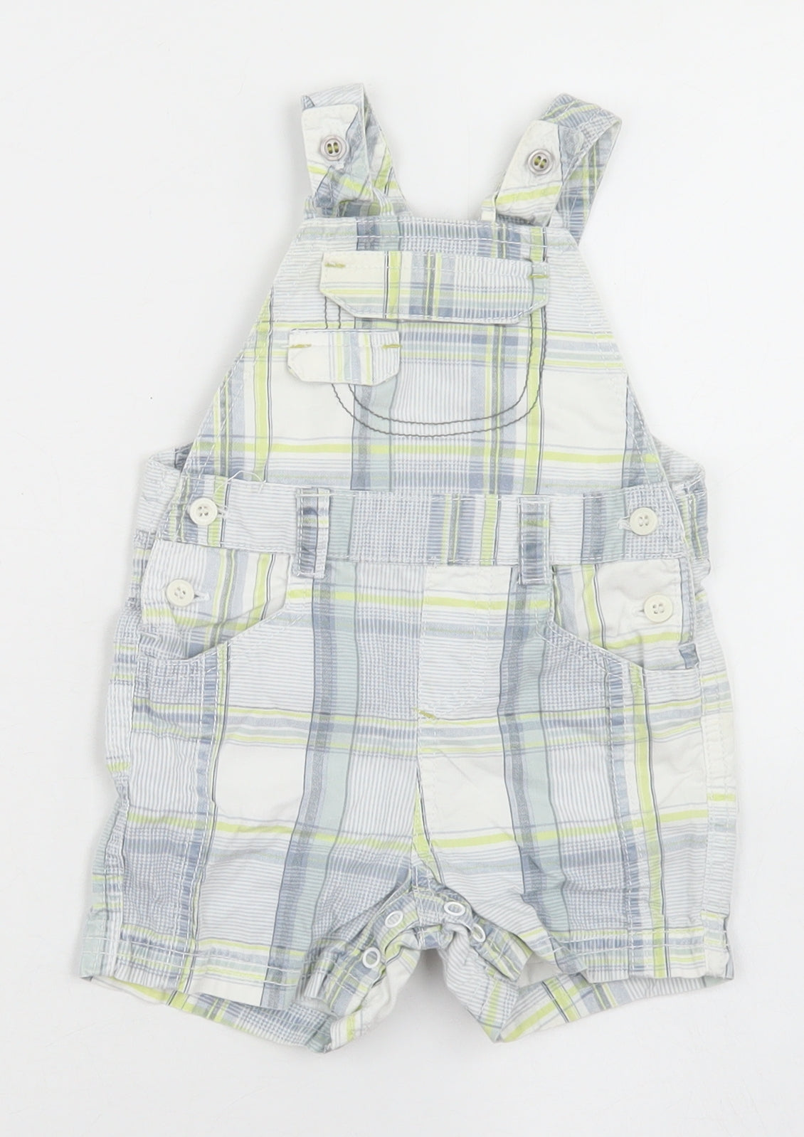 NEXT Boys Grey Plaid Cotton Dungaree One-Piece Size 3-6 Months  Snap