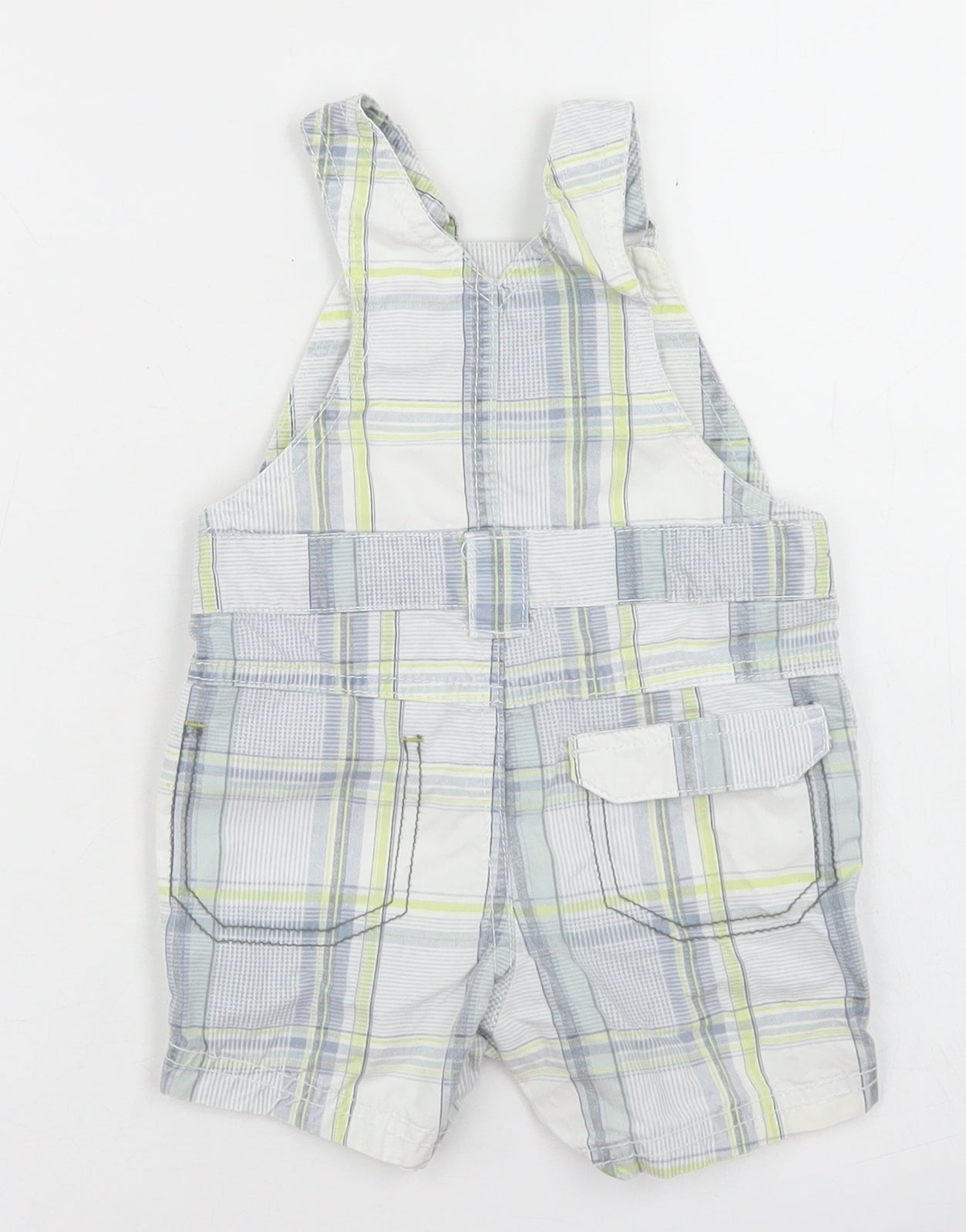 NEXT Boys Grey Plaid Cotton Dungaree One-Piece Size 3-6 Months  Snap