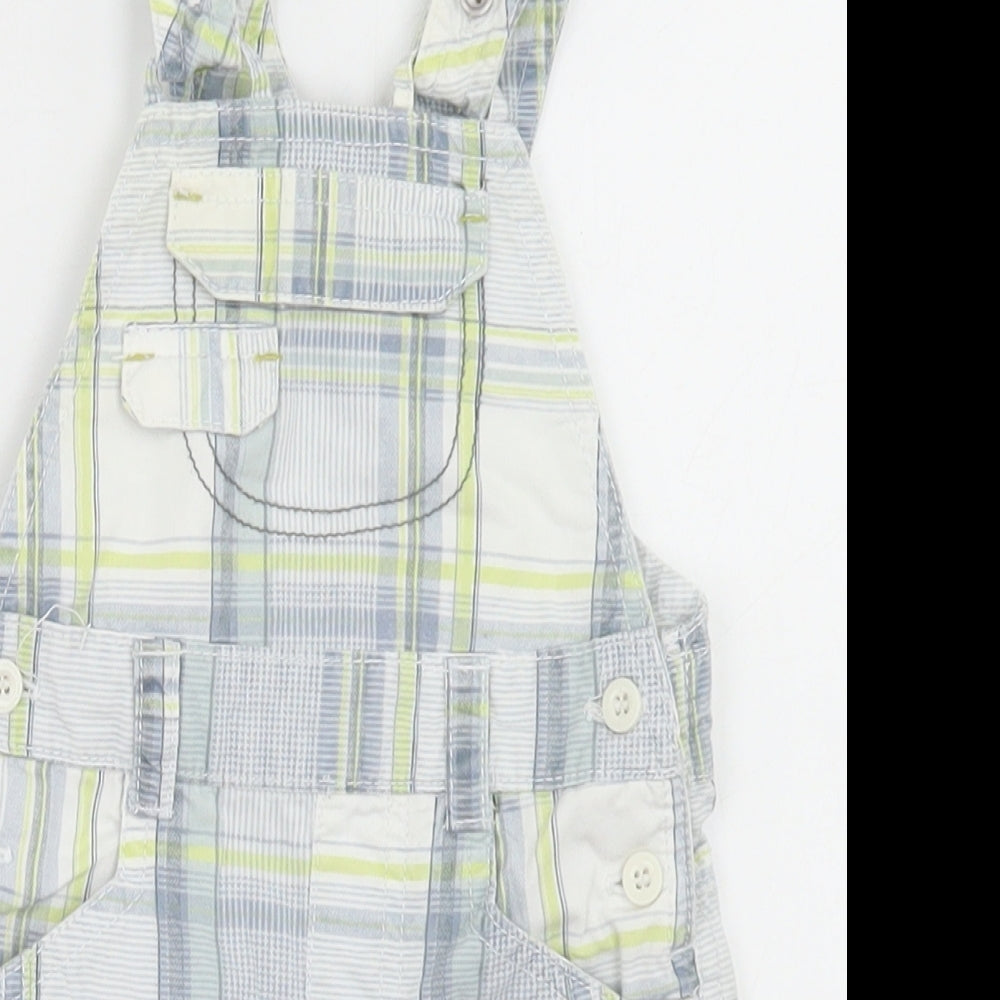 NEXT Boys Grey Plaid Cotton Dungaree One-Piece Size 3-6 Months  Snap