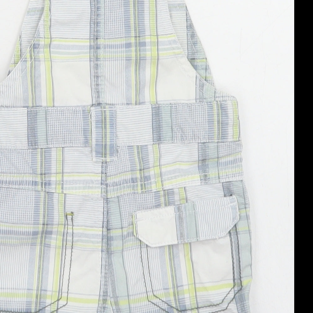 NEXT Boys Grey Plaid Cotton Dungaree One-Piece Size 3-6 Months  Snap