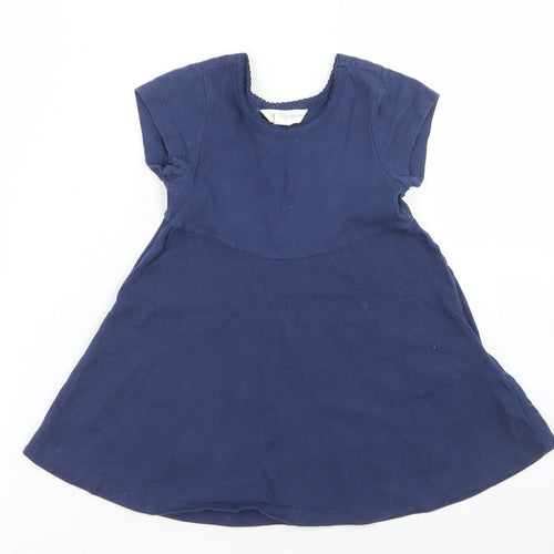 Pumpkin Patch Girls Blue  Cotton Skater Dress  Size 3-6 Months  Crew Neck