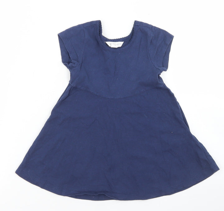 Pumpkin Patch Girls Blue Cotton Skater Dress Size 3-6 Months Crew Neck