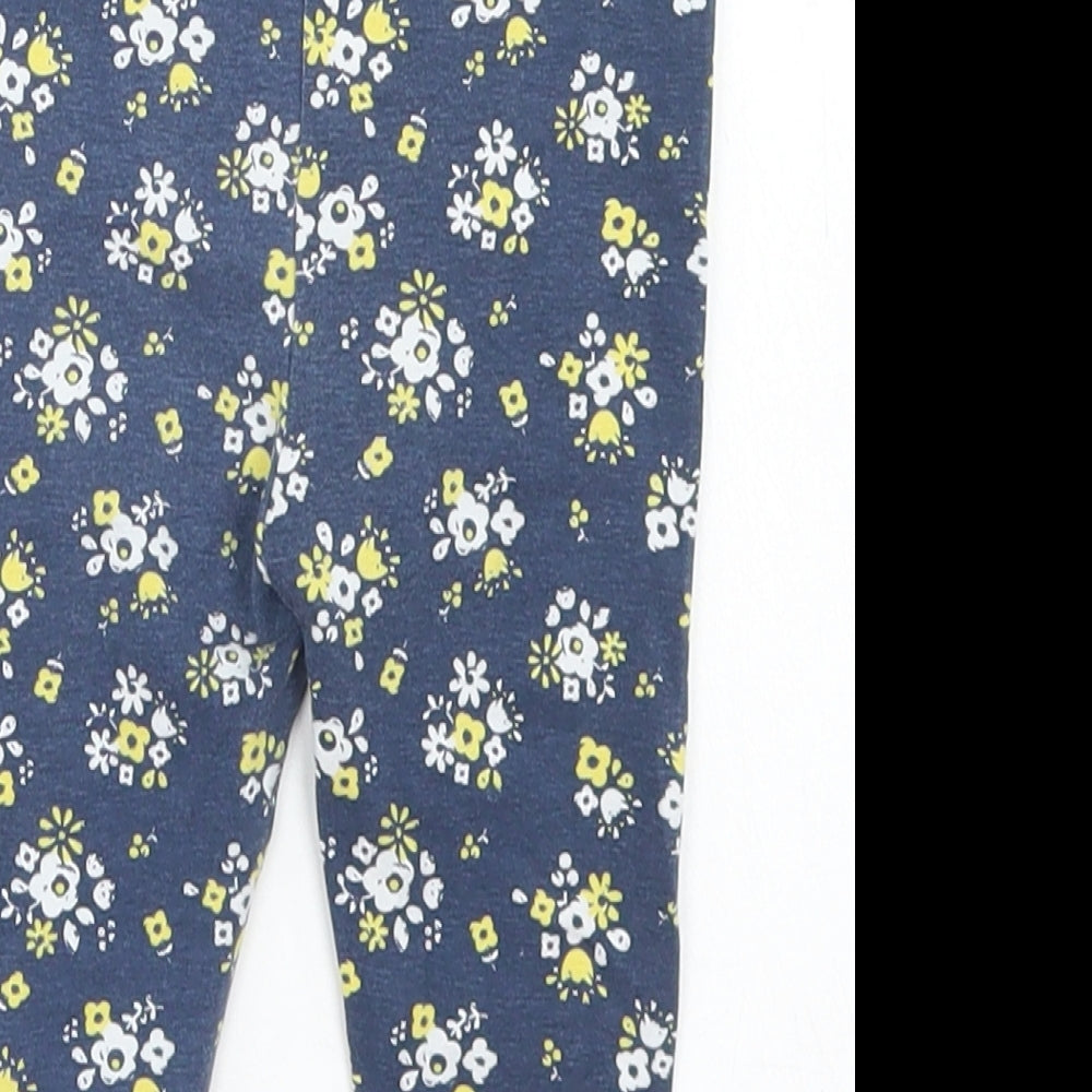 TU Girls Blue Floral Cotton Capri Leggings Size 6-9 Months