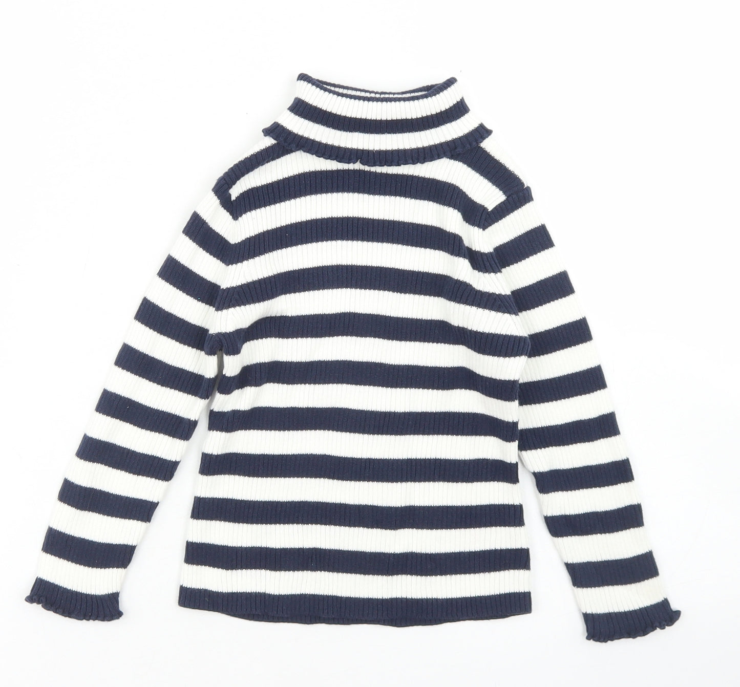 George Girls Blue Roll Neck Striped Cotton Pullover Jumper Size 2-3 Years   - Lettuce Edging