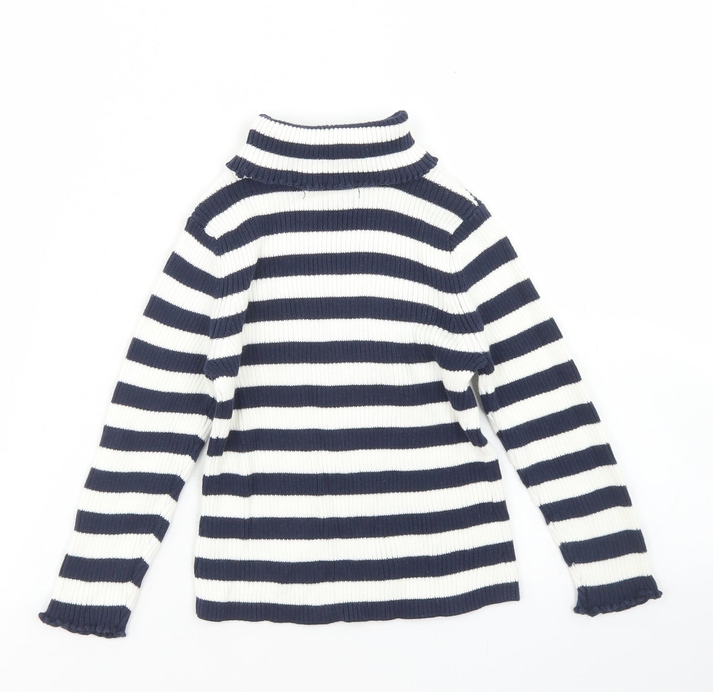 George Girls Blue Roll Neck Striped Cotton Pullover Jumper Size 2-3 Years   - Lettuce Edging