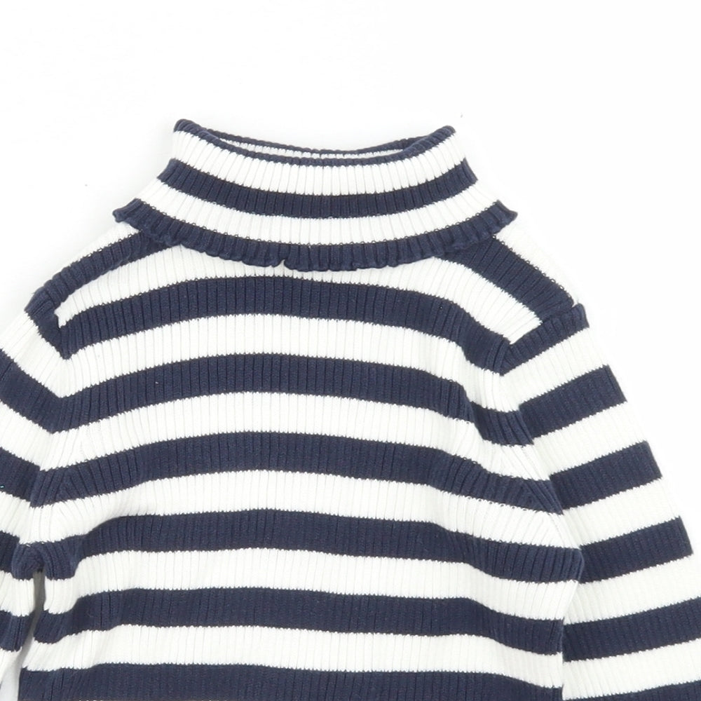 George Girls Blue Roll Neck Striped Cotton Pullover Jumper Size 2-3 Years   - Lettuce Edging
