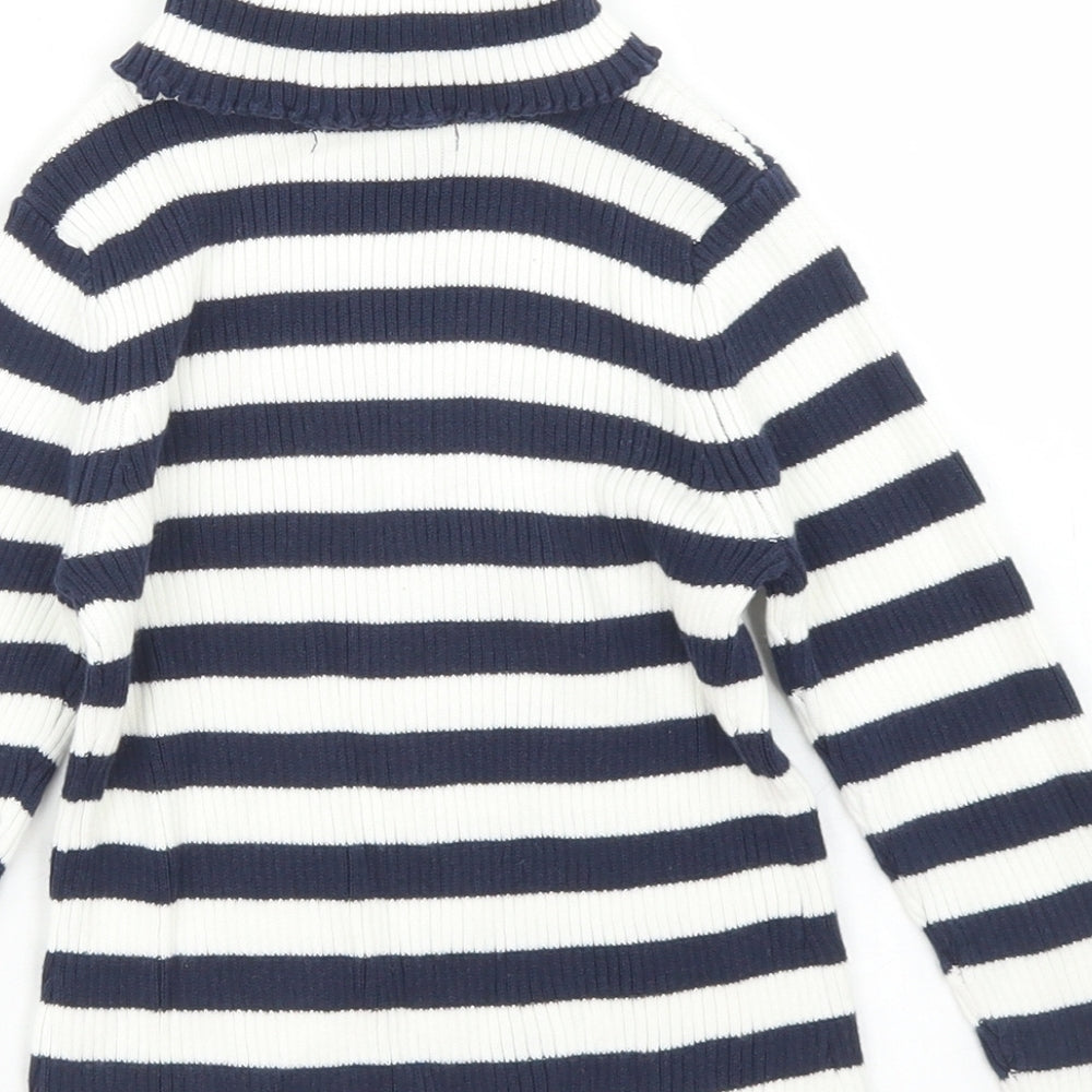 George Girls Blue Roll Neck Striped Cotton Pullover Jumper Size 2-3 Years   - Lettuce Edging