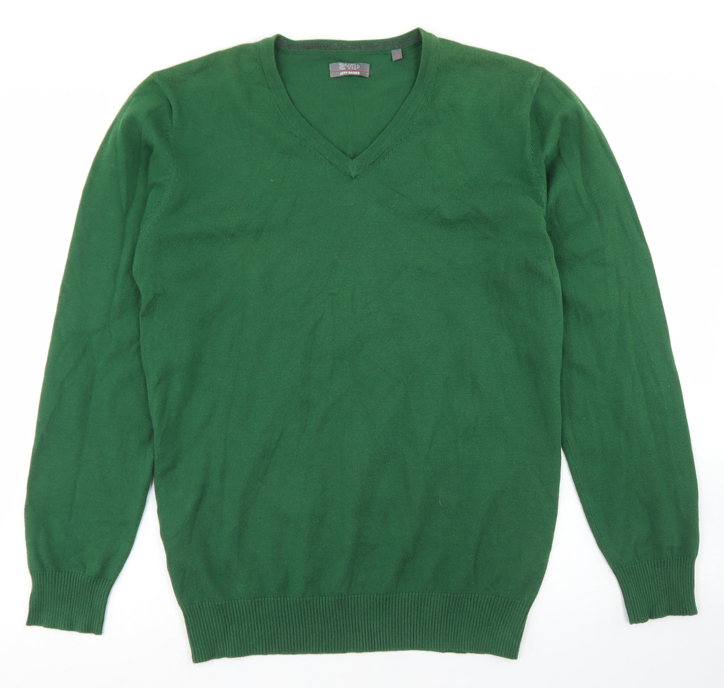 Jeff Banks Mens Green V-Neck  Cotton Pullover Jumper Size S