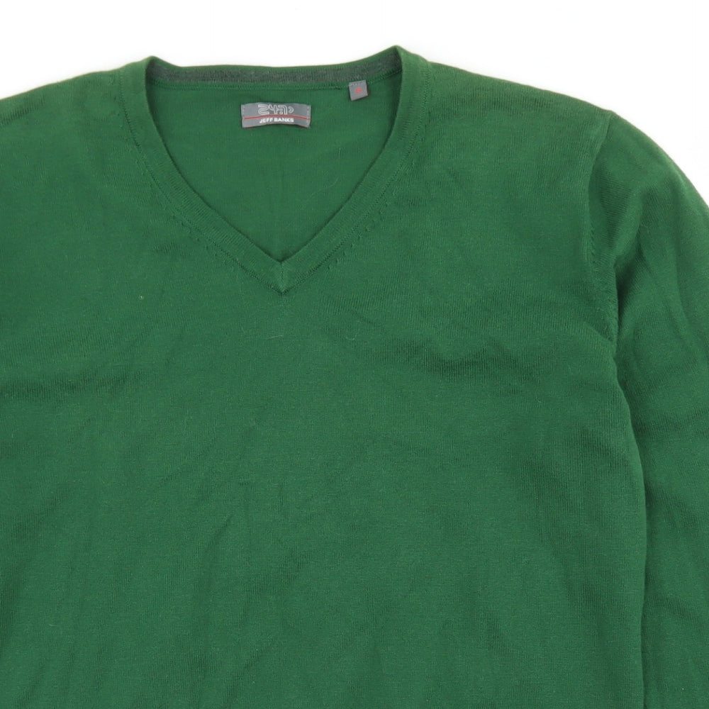 Jeff Banks Mens Green V-Neck  Cotton Pullover Jumper Size S