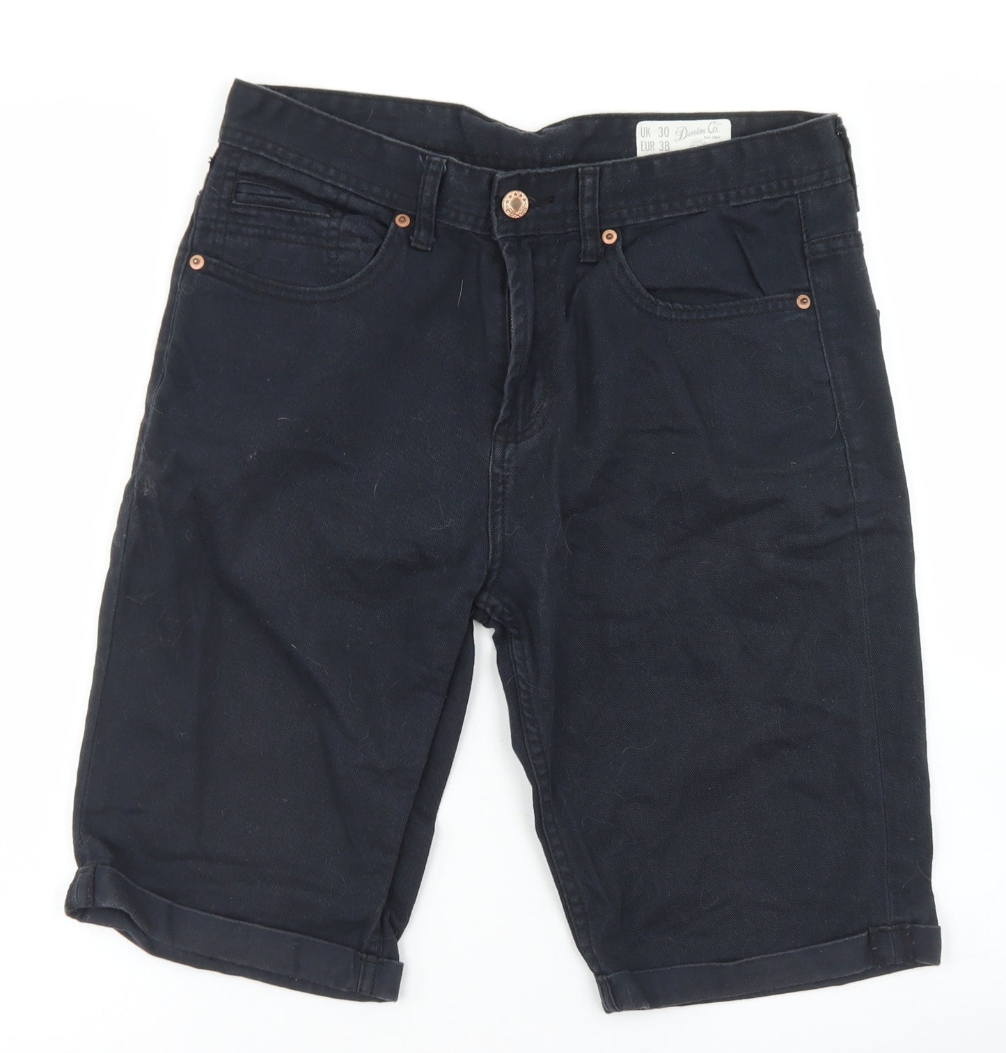 Denim Co Mens Black  Cotton Bermuda Shorts Size 30 in L11 in Regular Button