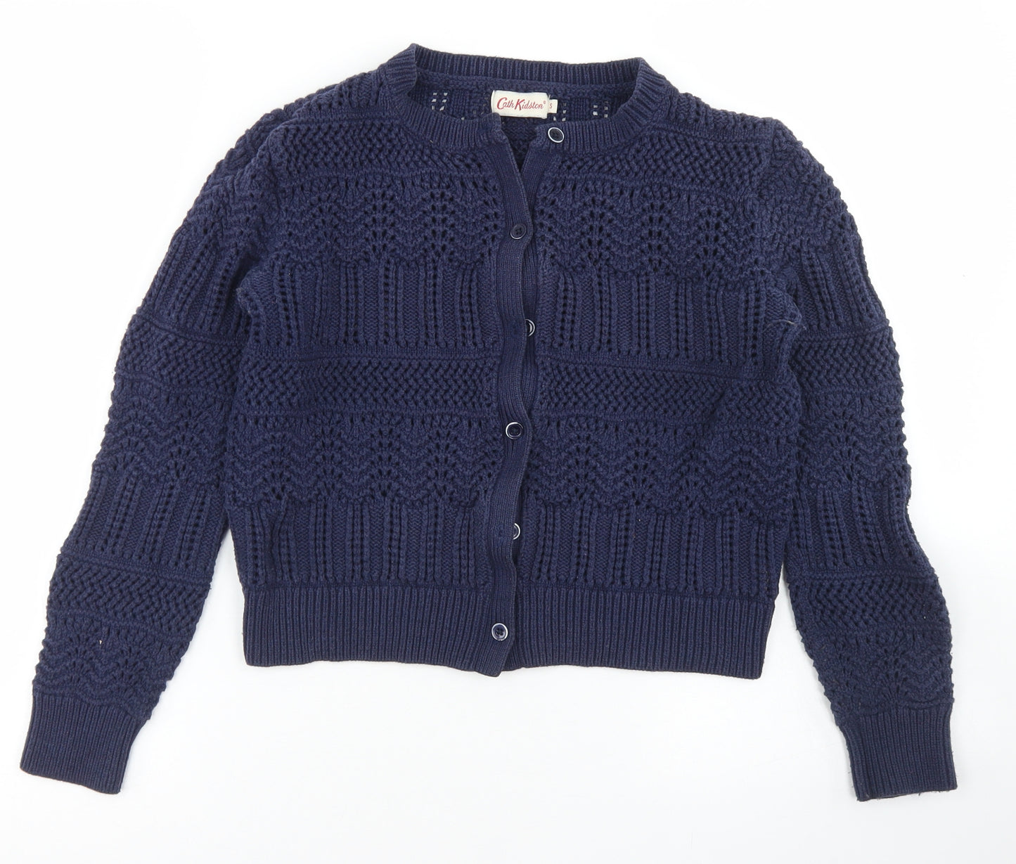 Cath Kidston Womens Blue Crew Neck  Cotton Cardigan Jumper Size S