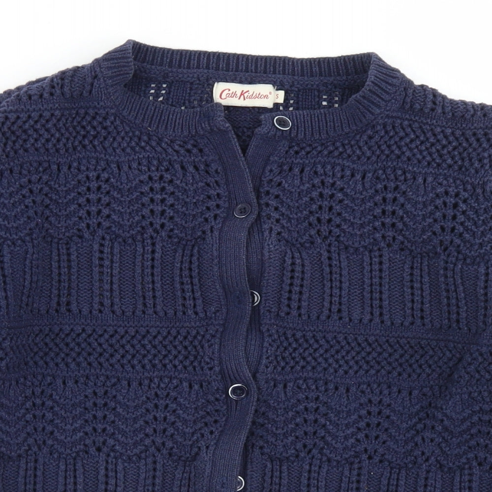 Cath Kidston Womens Blue Crew Neck  Cotton Cardigan Jumper Size S