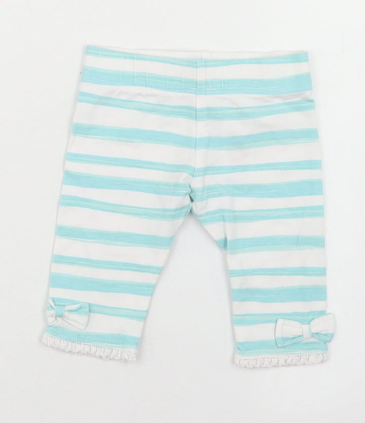 Disney Baby Girls Blue Striped Cotton Capri Leggings Size 0-3 Months