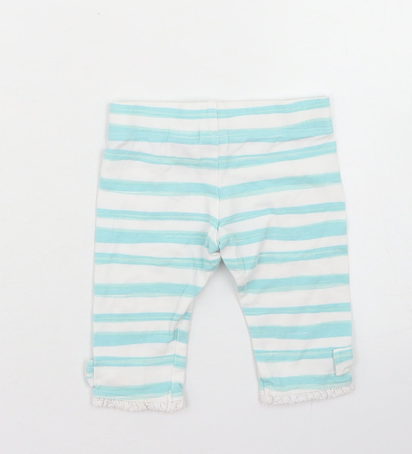 Disney Baby Girls Blue Striped Cotton Capri Leggings Size 0-3 Months