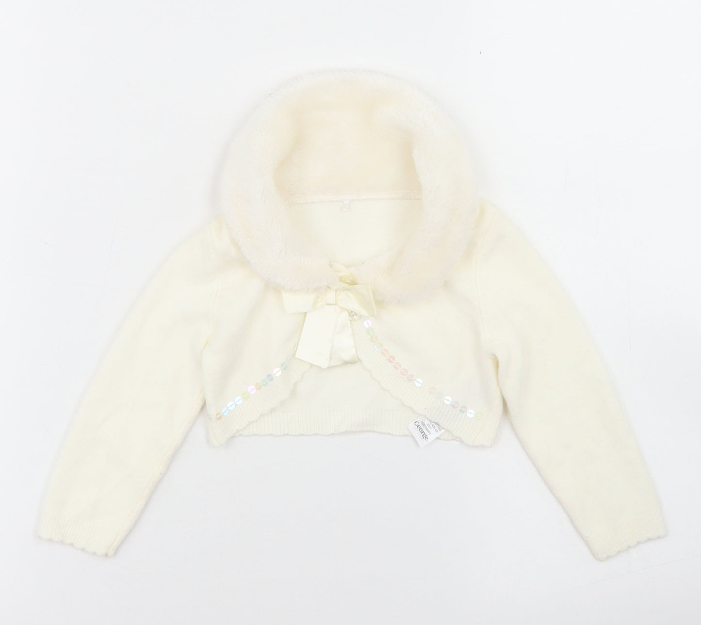 George Girls Ivory  Acrylic Cardigan Jumper Size 9-12 Months  Button