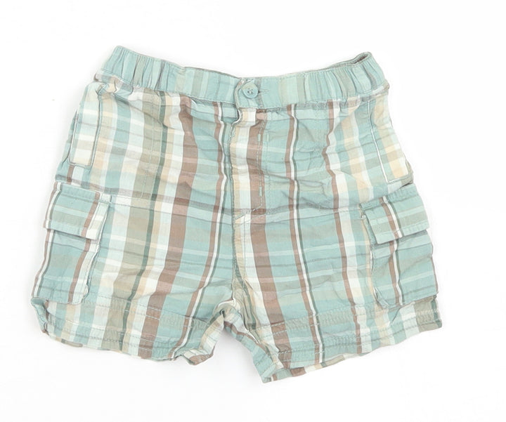 George Boys Blue Plaid Cotton Cropped Trousers Size 3-6 Months Button