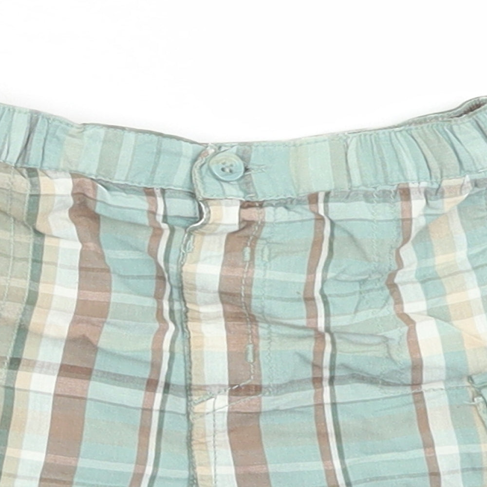 George Boys Blue Plaid Cotton Cropped Trousers Size 3-6 Months  Button