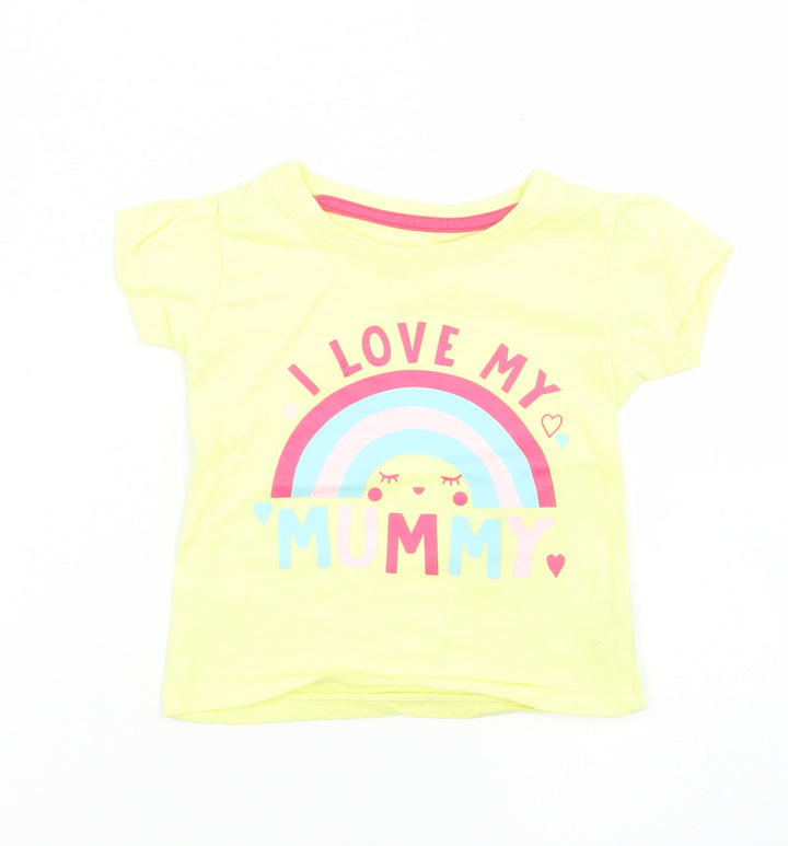 Primark Girls Yellow Cotton Basic T-Shirt Size 9-12 Months Crew Neck - Rainbow