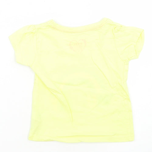 Primark Girls Yellow  Cotton Basic T-Shirt Size 9-12 Months Crew Neck  - Rainbow
