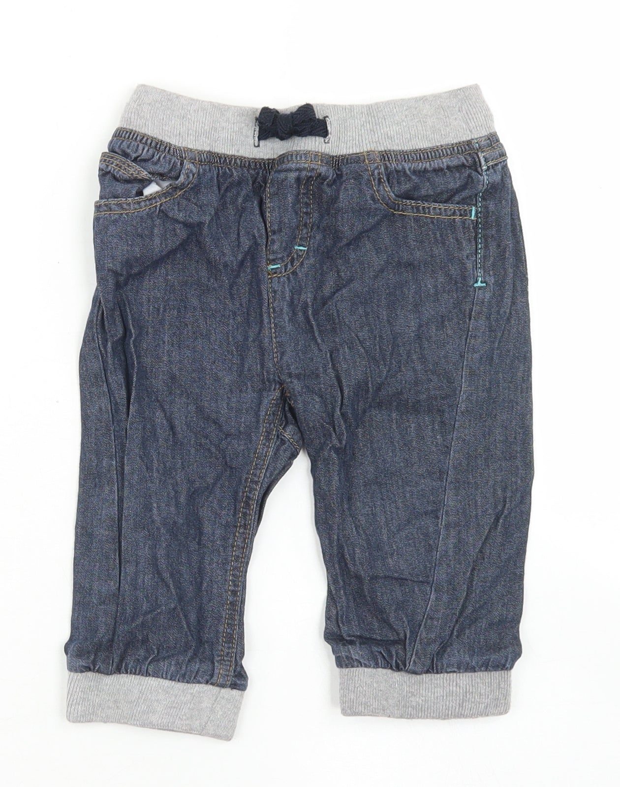 Baby Boys Blue  Cotton Jogger Jeans Size 12-18 Months  Drawstring