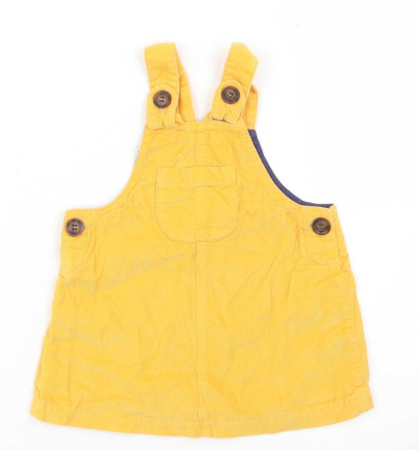 Mothercare Girls Yellow  Cotton Pinafore/Dungaree Dress  Size 3-6 Months  Square Neck Button