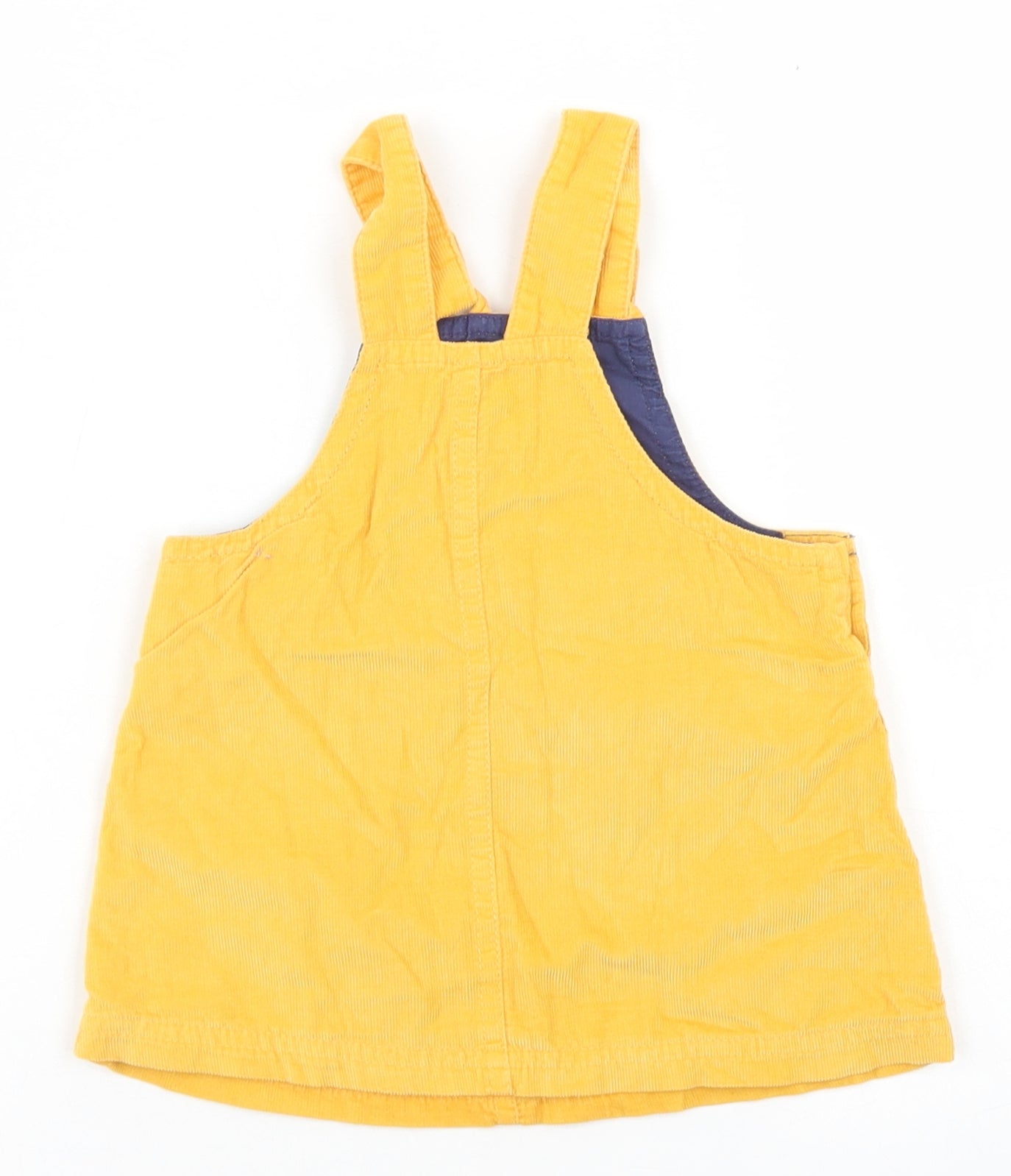 Mothercare Girls Yellow  Cotton Pinafore/Dungaree Dress  Size 3-6 Months  Square Neck Button