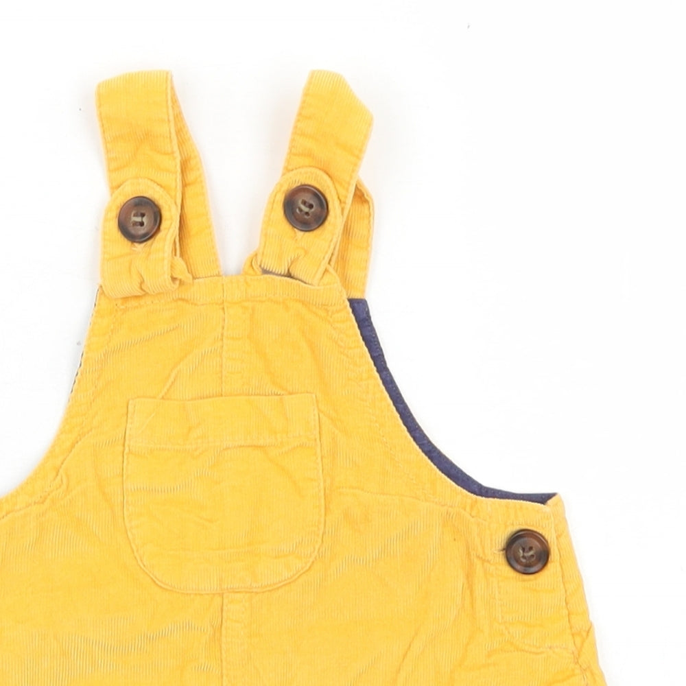 Mothercare Girls Yellow  Cotton Pinafore/Dungaree Dress  Size 3-6 Months  Square Neck Button