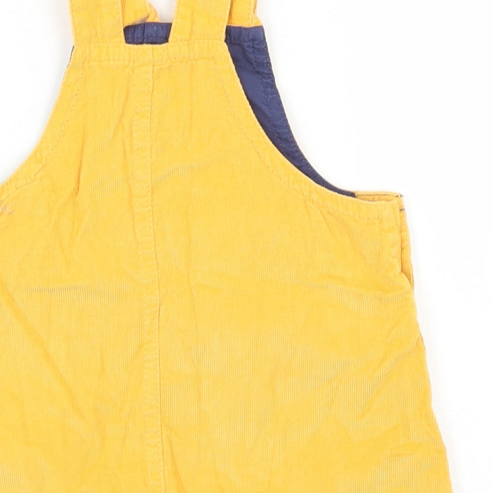 Mothercare Girls Yellow  Cotton Pinafore/Dungaree Dress  Size 3-6 Months  Square Neck Button