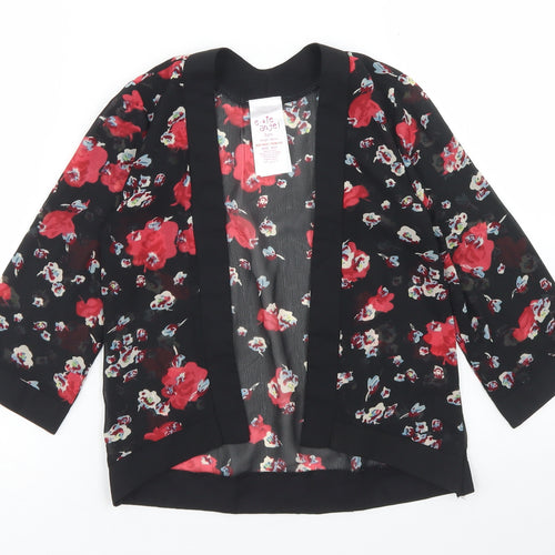E-vie Angel Girls Black Floral Polyester Kimono Blouse Size 3 Years Round Neck