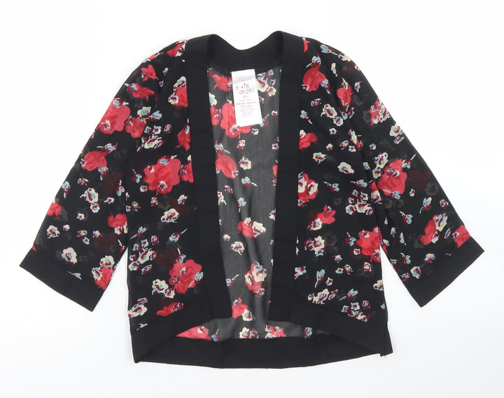 E-vie Angel Girls Black Floral Polyester Kimono Blouse Size 3 Years Round Neck