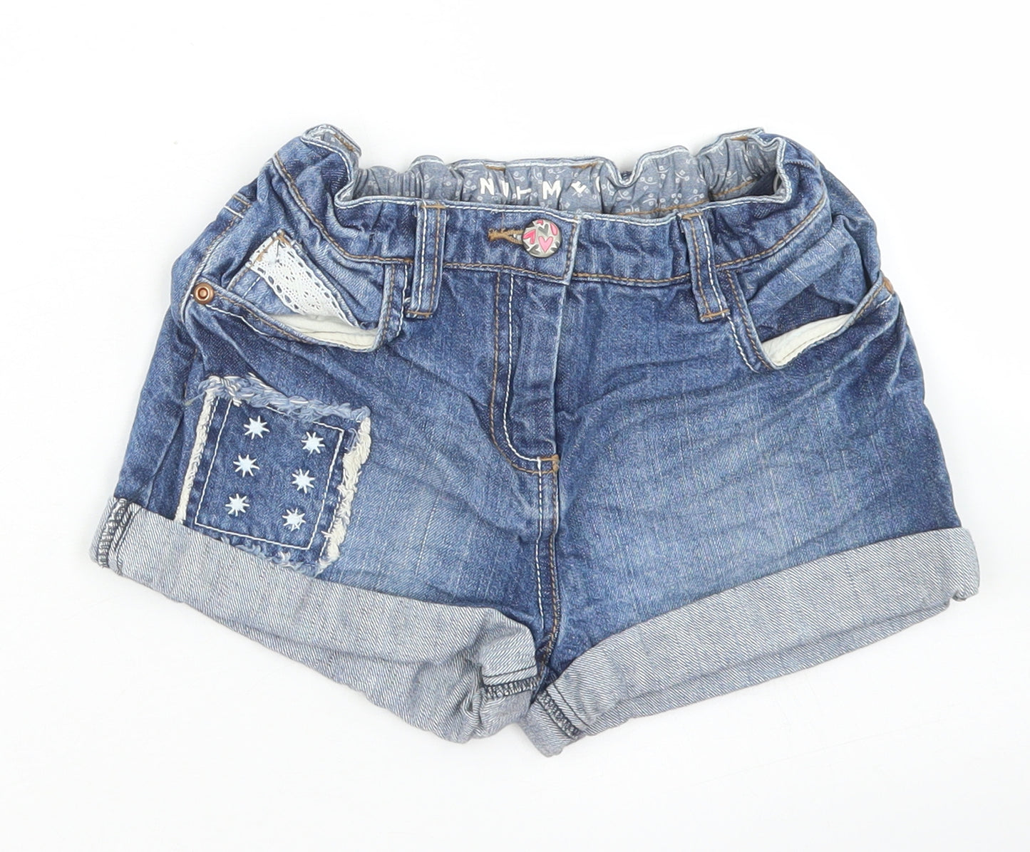 Nutmeg Girls Blue  Cotton Mom Shorts Size 7-8 Years  Regular Buckle
