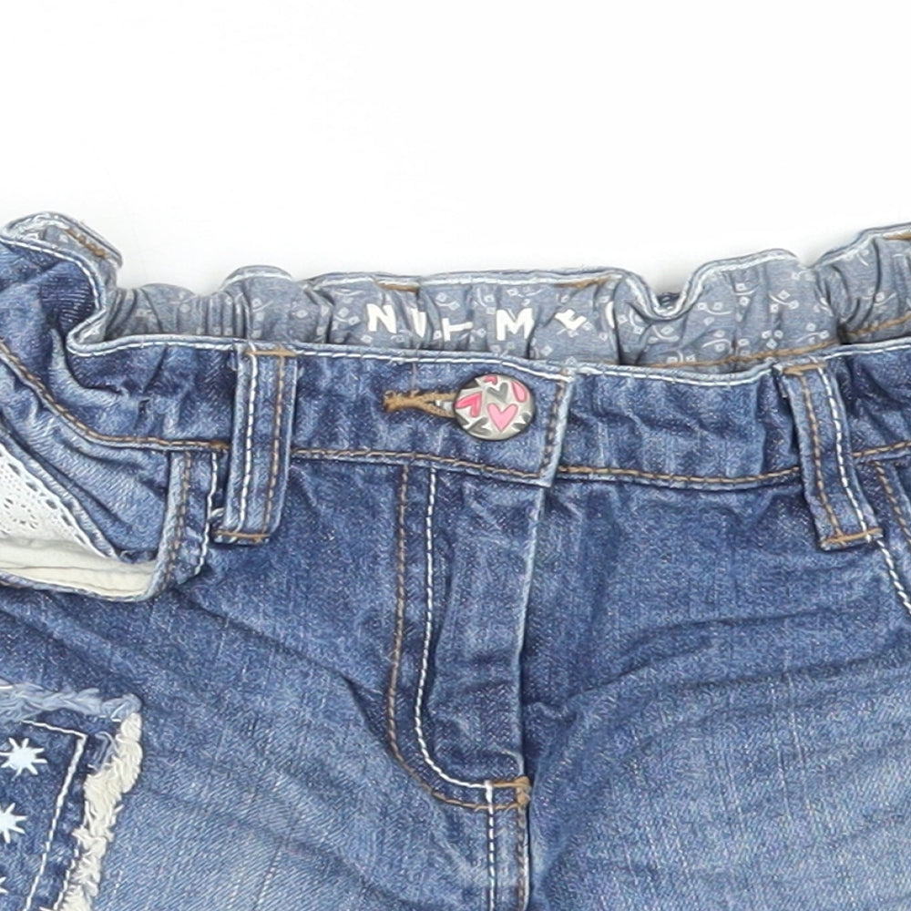 Nutmeg Girls Blue  Cotton Mom Shorts Size 7-8 Years  Regular Buckle
