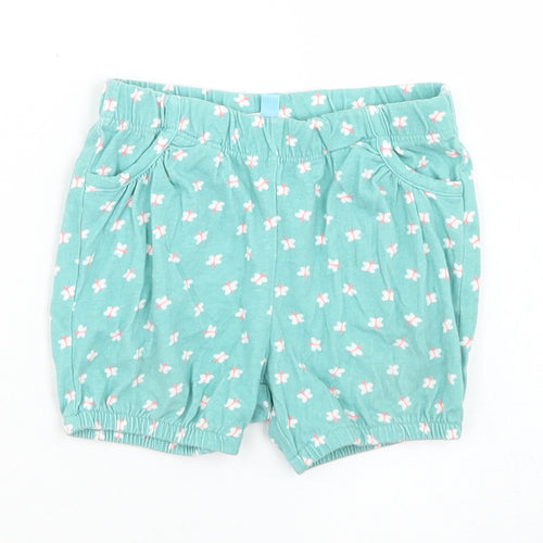 John Lewis Girls Blue Floral Cotton Cropped Trousers Size 3-6 Months   - Elasticated Cuff