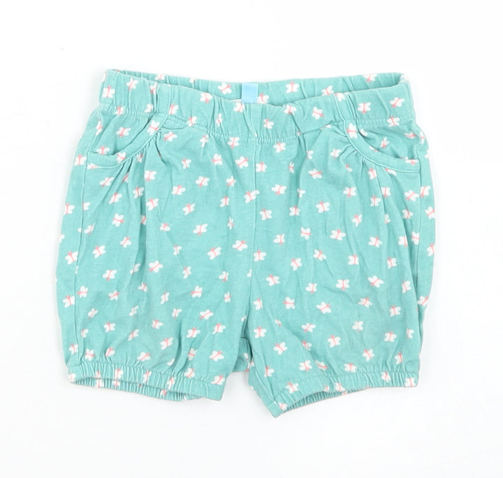 John Lewis Girls Blue Floral Cotton Cropped Trousers Size 3-6 Months - Elasticated Cuff