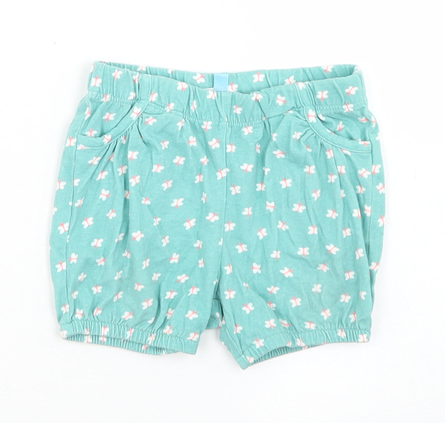 John Lewis Girls Blue Floral Cotton Cropped Trousers Size 3-6 Months   - Elasticated Cuff