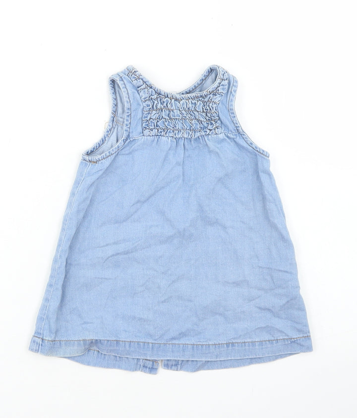 Pumpkin Patch Girls Blue Cotton A-Line Size 0-3 Months Round Neck Button