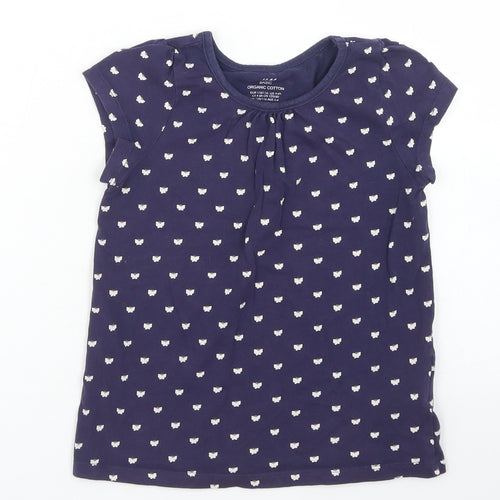 H&M Girls Blue Polka Dot Cotton Basic T-Shirt Size 4-5 Years Crew Neck  - Butterfly Print