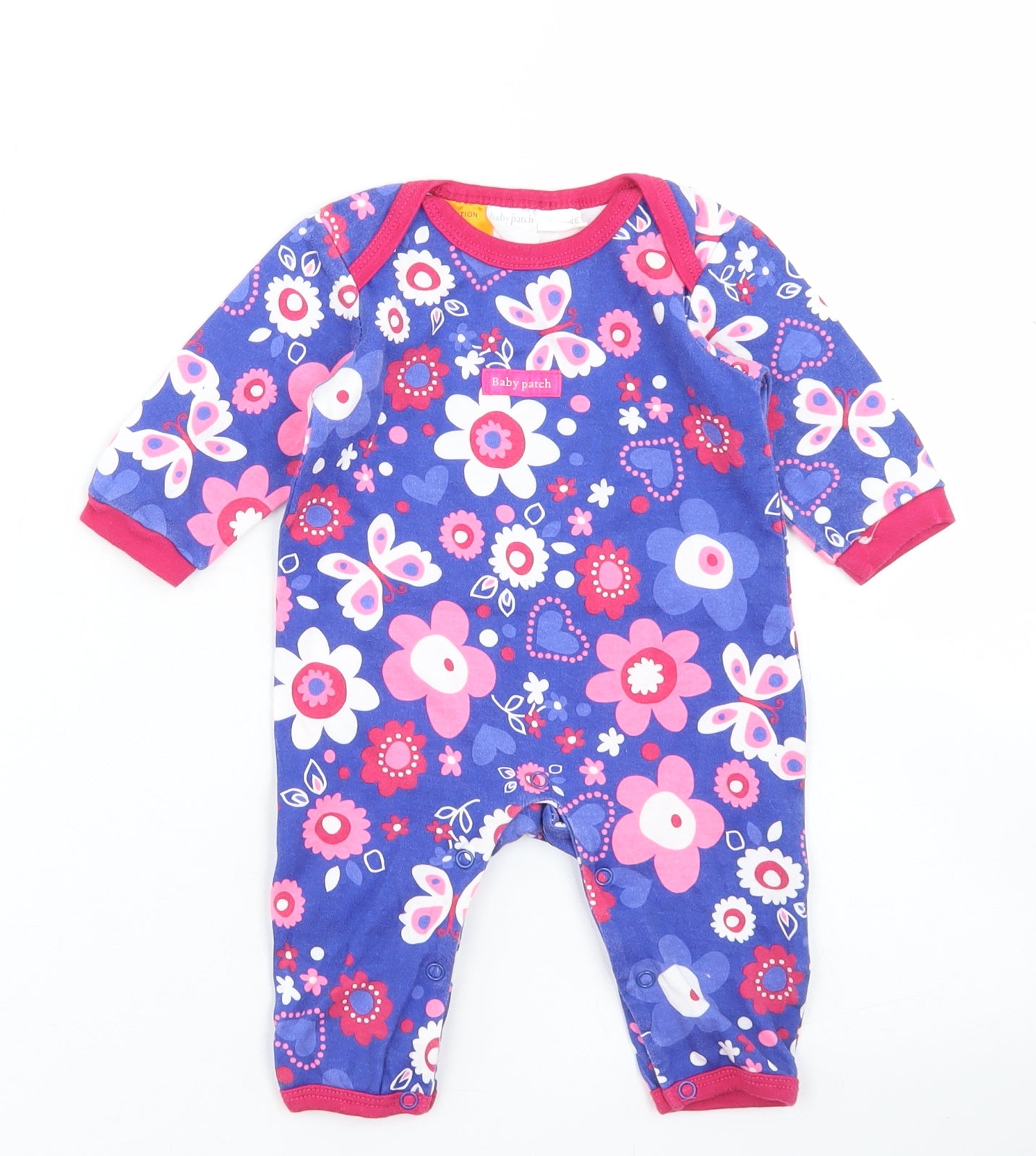 Baby Patch Girls Blue Floral Cotton Babygrow One-Piece Size 0-3 Months  Snap