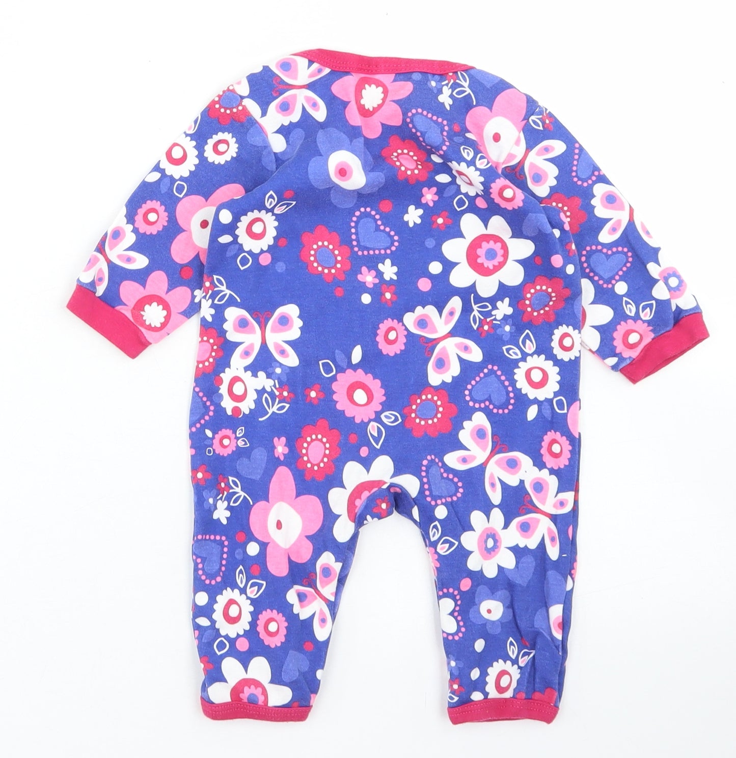 Baby Patch Girls Blue Floral Cotton Babygrow One-Piece Size 0-3 Months  Snap