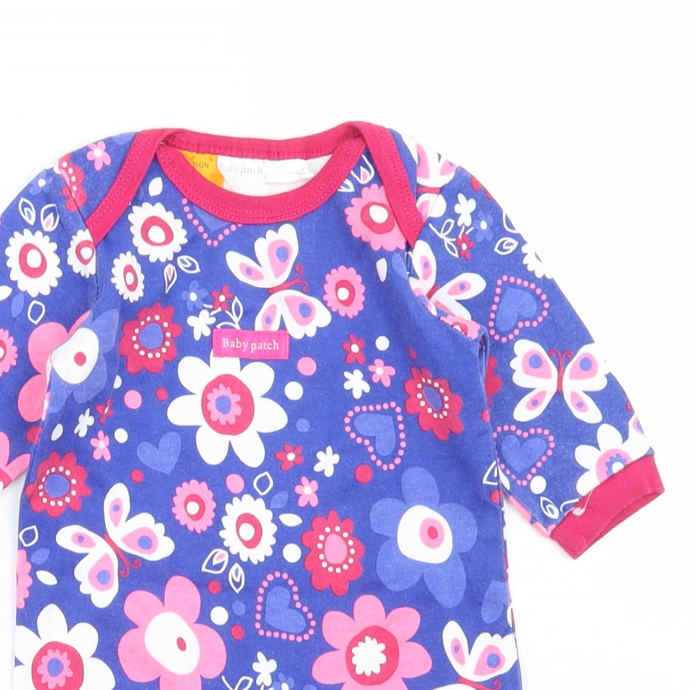 Baby Patch Girls Blue Floral Cotton Babygrow One-Piece Size 0-3 Months  Snap