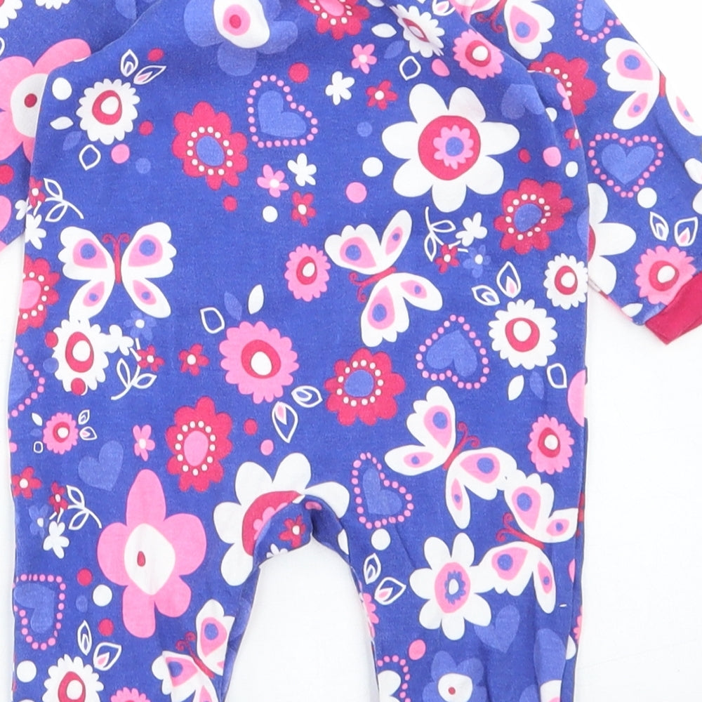 Baby Patch Girls Blue Floral Cotton Babygrow One-Piece Size 0-3 Months  Snap