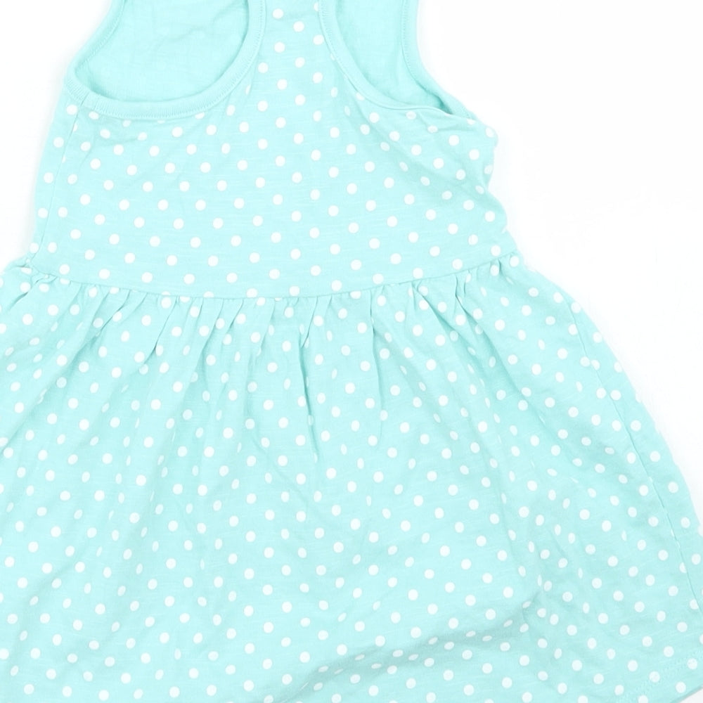 Mini Club Girls Blue Polka Dot Cotton Skater Dress  Size 9-12 Months  Crew Neck