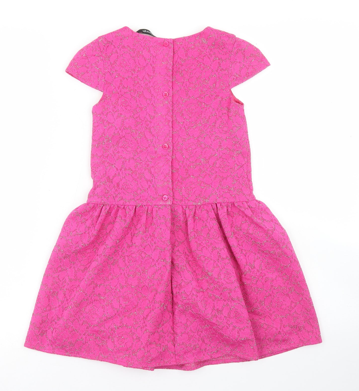 George Girls Pink  Nylon Fit & Flare  Size 4-5 Years  Crew Neck Button