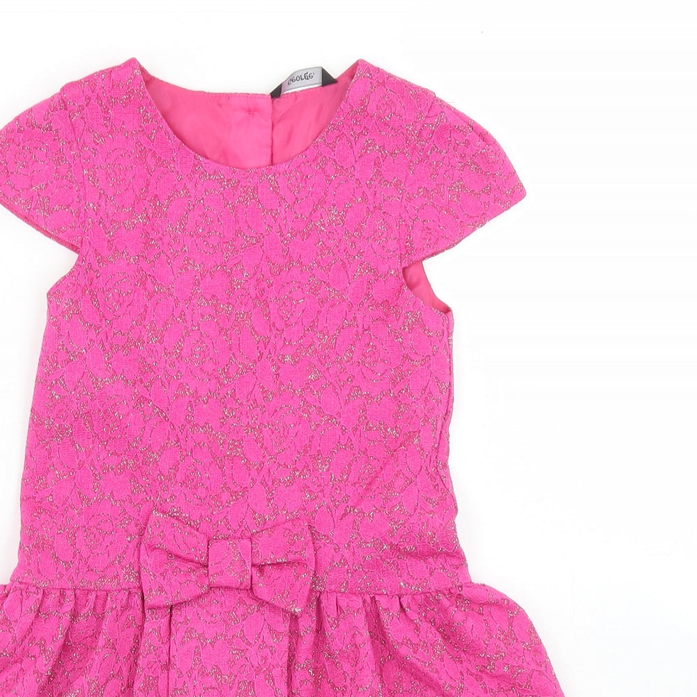 George Girls Pink  Nylon Fit & Flare  Size 4-5 Years  Crew Neck Button