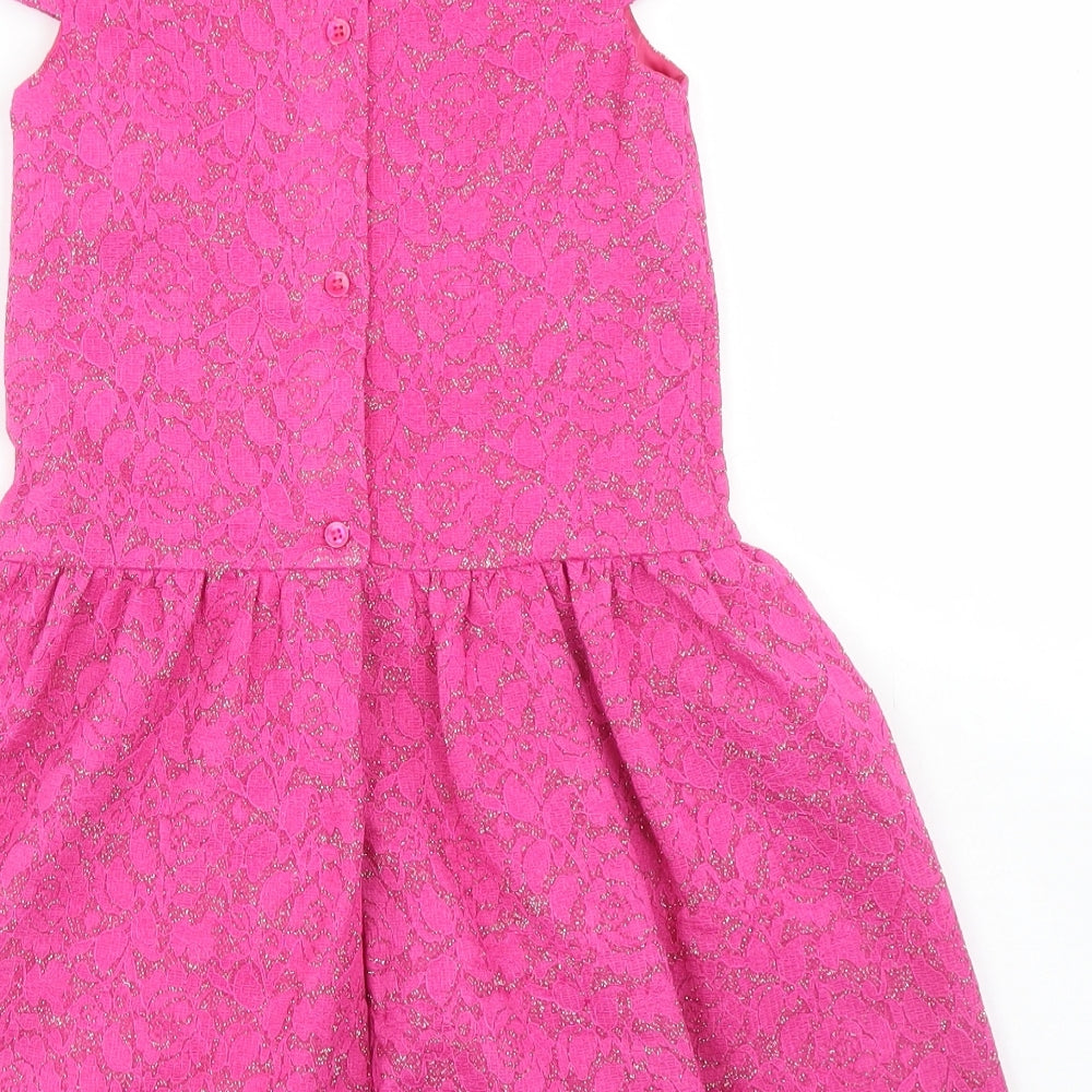 George Girls Pink  Nylon Fit & Flare  Size 4-5 Years  Crew Neck Button