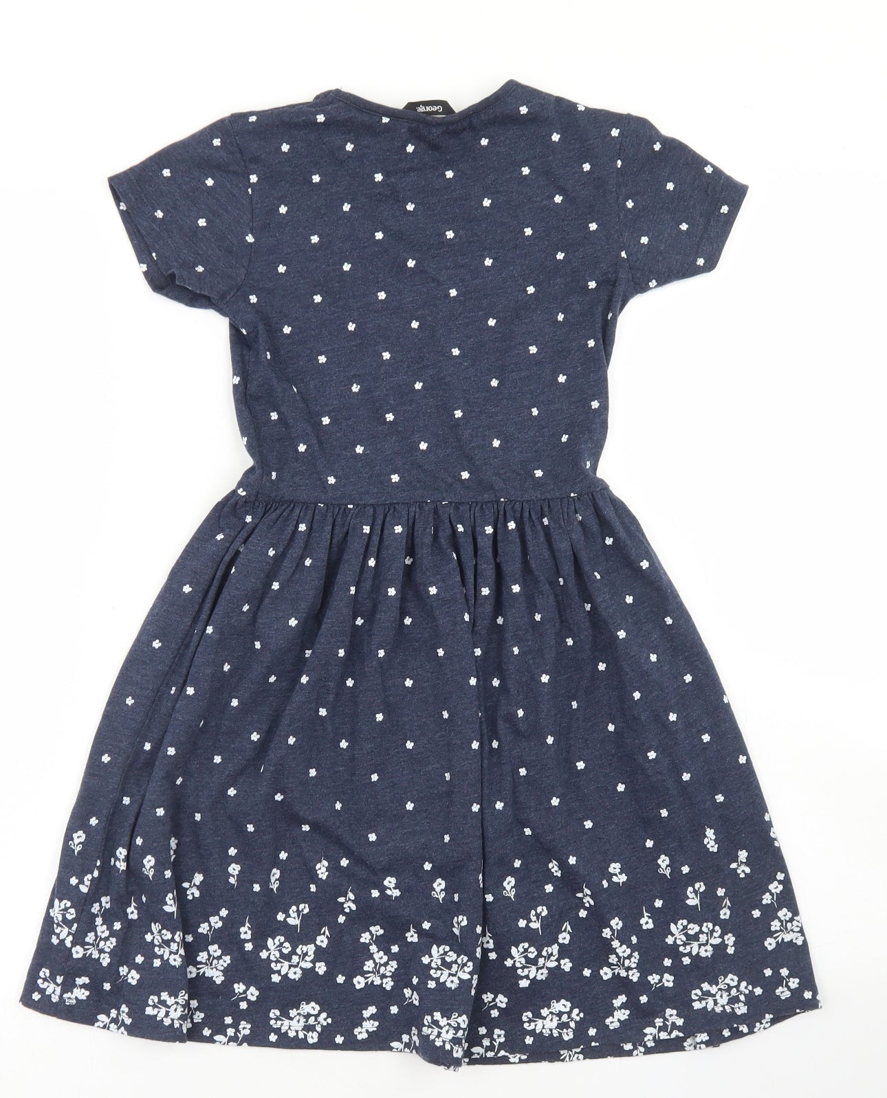 George Girls Blue Floral Cotton Skater Dress  Size 8-9 Years  Crew Neck