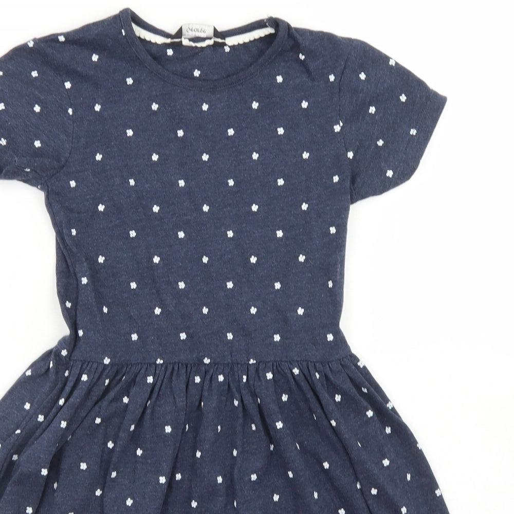 George Girls Blue Floral Cotton Skater Dress  Size 8-9 Years  Crew Neck